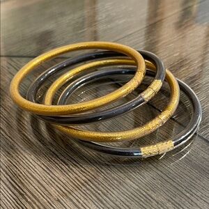 Rubber Tube Jelly Glitter Bracelets, Gold & Black